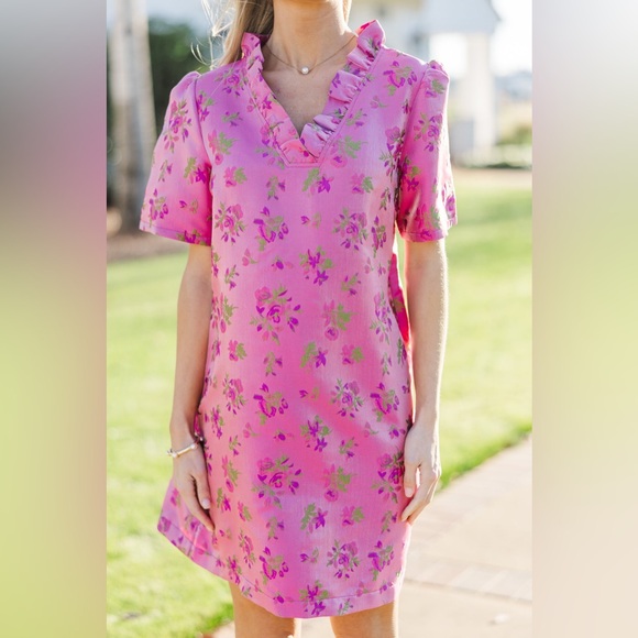 Voy Brocade Floral Pink Dress S/M - Picture 2 of 11